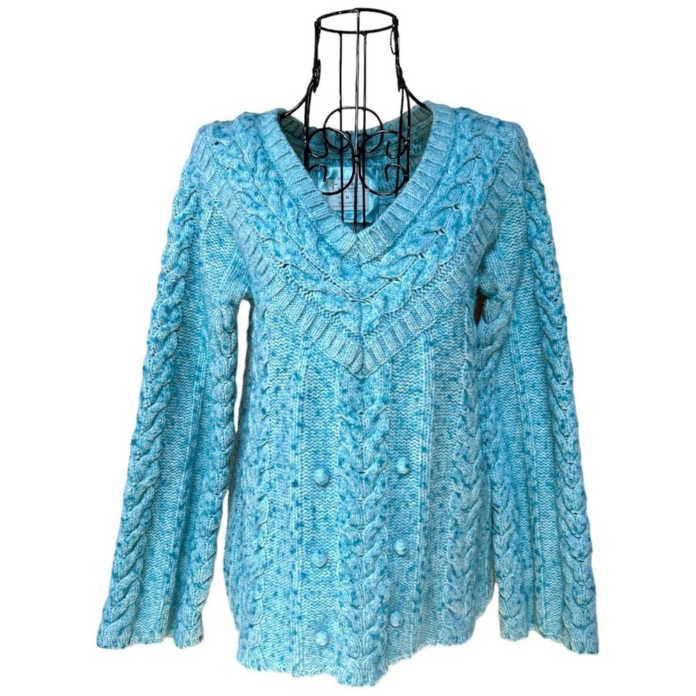 Old Navy Chunky Cable Knit V-neck Fisherman's Sweater Teal Size Medium